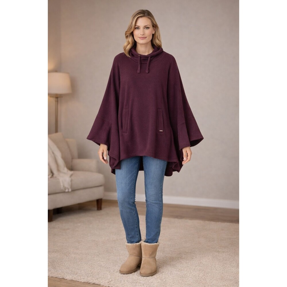 UGG Burgundy Poncho Sweater XS-S Cowl Neck Cape Fleece Cozy #UA6132W